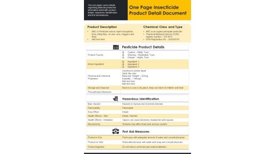 One Page Insecticide Product Detail Document PDF Document PPT Template