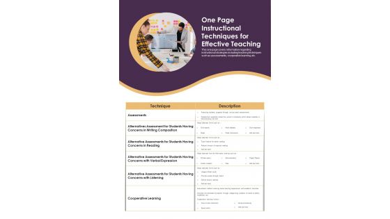 One Page Instructional Techniques For Effective Teaching PDF Document PPT Template One Page Instructional Techniques For Effective Teaching PDF Document PPT Template