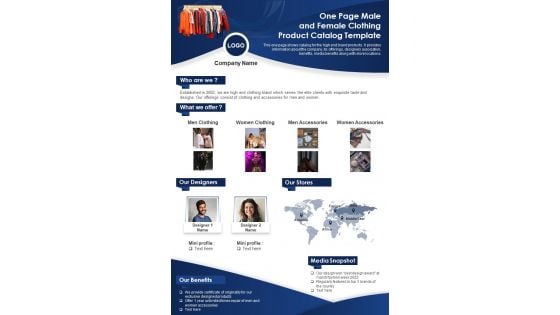 One Page Male And Female Clothing Product Catalog Template PDF Document PPT Template