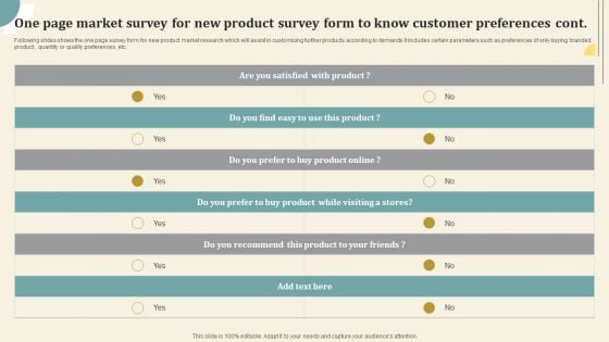 One Page Market Survey For New Product Survey Form To Know Customer Preferences Cont Survey SS One Page Market Survey For New Product Survey Form To Know Customer Preferences Cont Survey SS