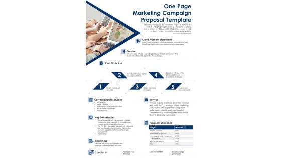 One Page Marketing Campaign Proposal Template PDF Document PPT Template