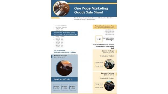 One Page Marketing Goods Sale Sheet PDF Document PPT Template