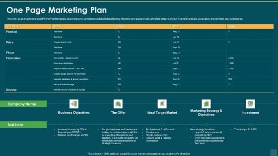 One Page Marketing Plan Promotion Ppt Infographic Template Icon PDF