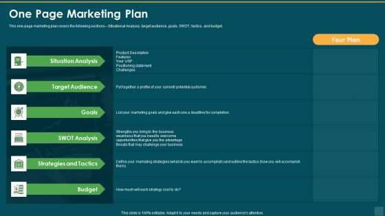 One Page Marketing Plan Tactics Ppt Professional Model PDF