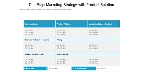 One Page Marketing Strategy With Product Solution Ppt PowerPoint Presentation Icon Pictures PDF