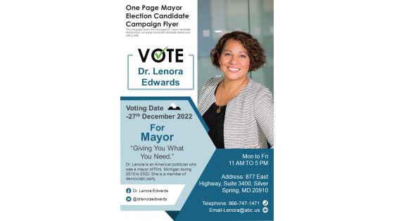 One Page Mayor Election Candidate Campaign Flyer PDF Document PPT Template