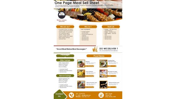 One Page Meal Sell Sheet PDF Document PPT Template