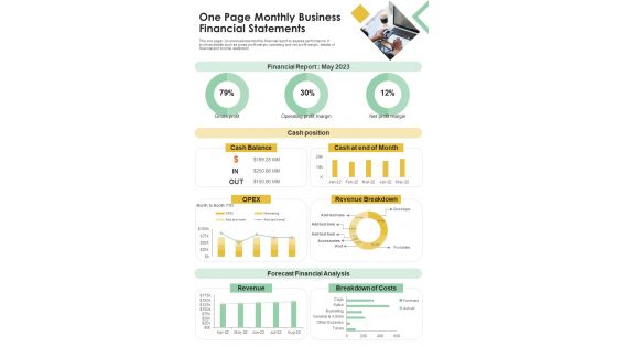 One Page Monthly Business Financial Statements PDF Document PPT Template