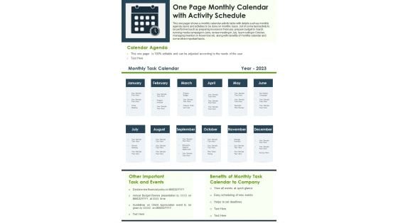 One Page Monthly Calendar With Activity Schedule PDF Document PPT Template One Page Monthly Calendar With Activity Schedule PDF Document PPT Template