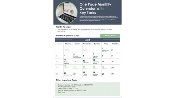 One Page Monthly Calendar With Key Tasks PDF Document PPT Template One Page Monthly Calendar With Key Tasks PDF Document PPT Template