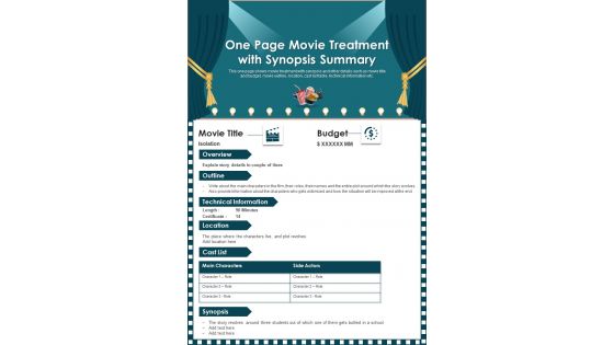 One Page Movie Treatment With Synopsis Summary PDF Document PPT Template