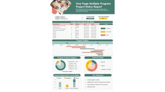 One Page Multiple Program Project Status Report PDF Document PPT Template