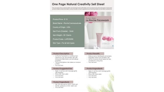 One Page Natural Creativity Sell Sheet PDF Document PPT Template