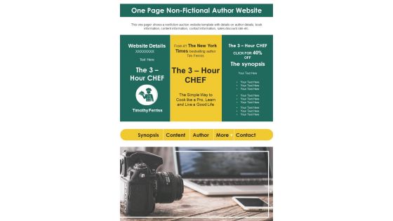 One Page Non Fictional Author Website PDF Document PPT Template