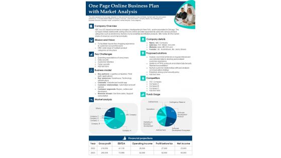 One Page Online Business Plan With Market Analysis PDF Document PPT Template