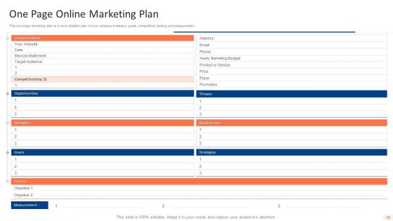 One Page Online Marketing Plan Ppt PowerPoint Presentation Complete With Slides
