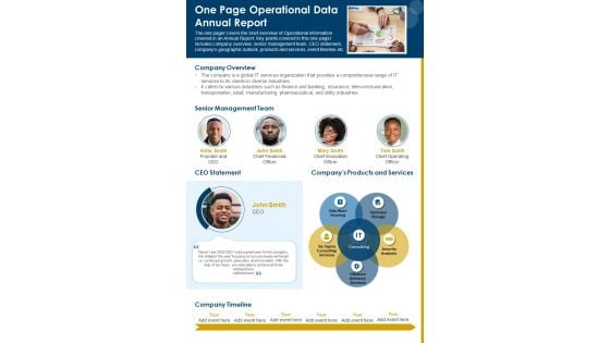 One Page Operational Data Annual Report PDF Document PPT Template