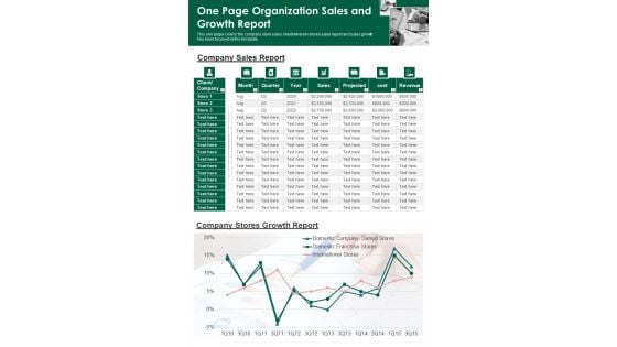 One Page Organization Sales And Growth Report PDF Document PPT Template