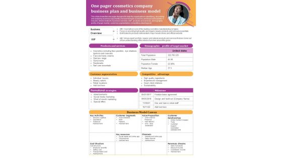 One Page Organizational Model And Plan PDF Document PPT Template