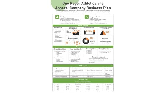 One Page Organizational Plan PDF Document PPT Template