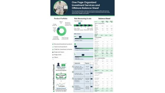 One Page Organized Investment Services And Offshore Balance Sheet PDF Document PPT Template