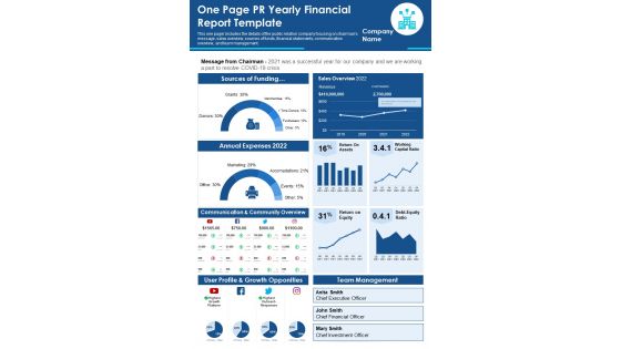 One Page PR Yearly Financial Report Template PDF Document PPT Template