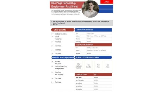 One Page Partnership Employment Fact Sheet PDF Document PPT Template One Page Partnership Employment Fact Sheet PDF Document PPT Template
