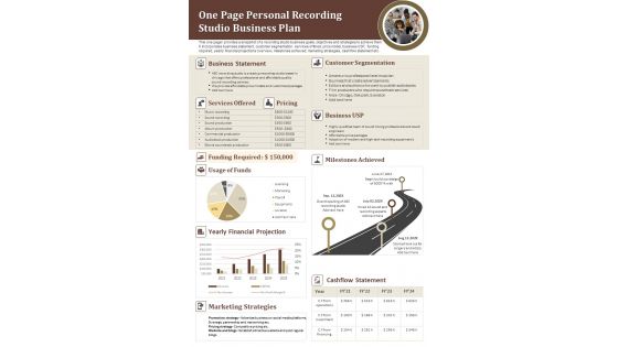 One Page Personal Recording Studio Business Plan PDF Document PPT Template One Page Personal Recording Studio Business Plan PDF Document PPT Template