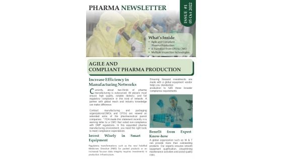 One Page Pharmaceutical Company Newsletter PDF Document PPT Template