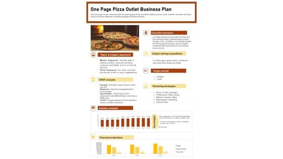 One Page Pizza Outlet Business Plan PDF Document PPT Template