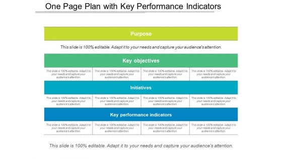 One Page Plan With Key Performance Indicators Ppt PowerPoint Presentation Model Smartart PDF