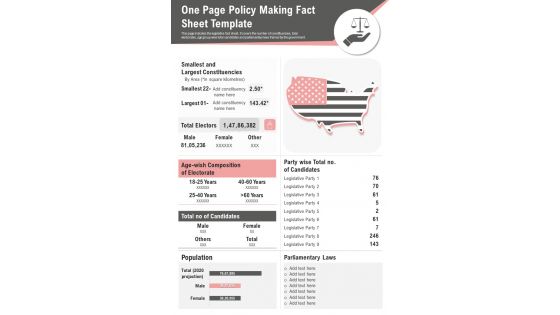 One Page Policy Making Fact Sheet Template PDF Document PPT Template
