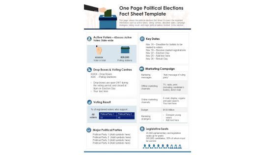 One Page Political Elections Fact Sheet Template PDF Document PPT Template