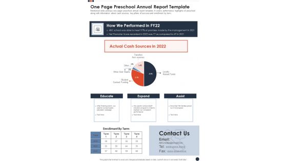 One Page Preschool Annual Report Template One Pager Documents