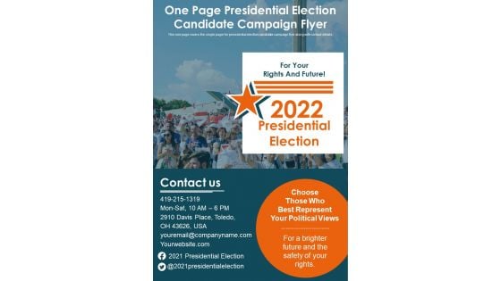 One Page Presidential Election Candidate Campaign Flyer PDF Document PPT Template