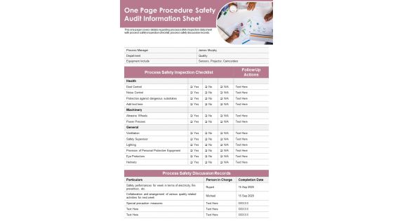 One Page Procedure Safety Audit Information Sheet PDF Document PPT Template One Page Procedure Safety Audit Information Sheet PDF Document PPT Template