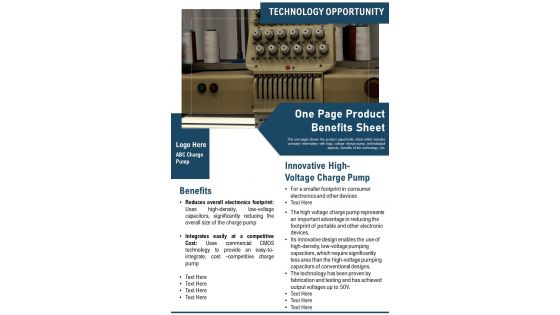 One Page Product Benefits Sheet PDF Document PPT Template