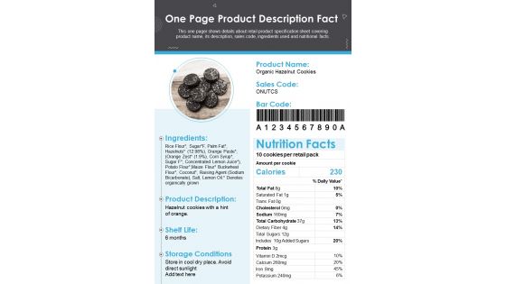 One Page Product Description Fact PDF Document PPT Template