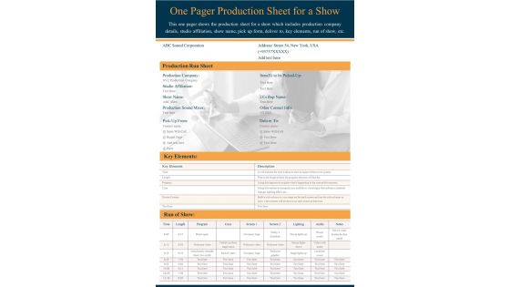 One Page Production Sheet For An Event PDF Document PPT Template
