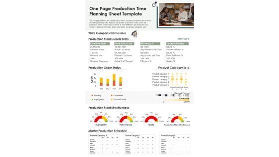 One Page Production Time Planning Sheet Template PDF Document PPT Template