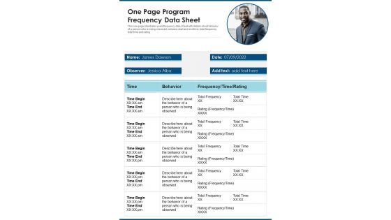One Page Program Frequency Data Sheet PDF Document PPT Template One Page Program Frequency Data Sheet PDF Document PPT Template