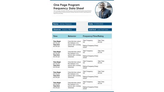 One Page Program Frequency Data Sheet PDF Document PPT Template