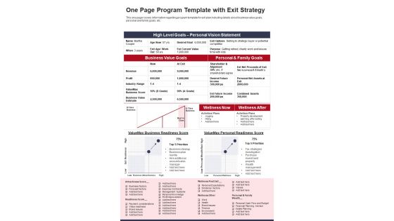 One Page Program Template With Exit Strategy PDF Document PPT Template