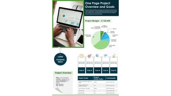 One Page Project Overview And Goals PDF Document PPT Template