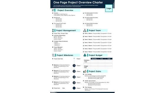 One Page Project Overview Charter PDF Document PPT Template