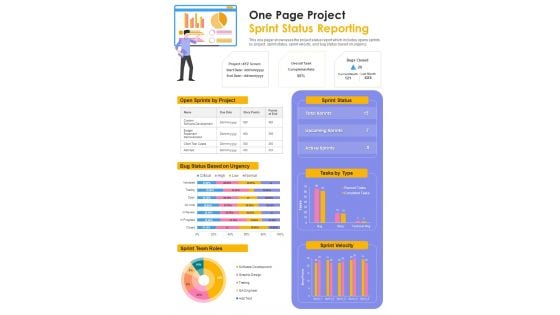 One Page Project Sprint Status Reporting PDF Document PPT Template