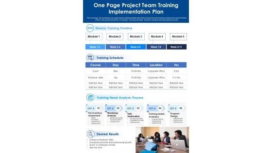 One Page Project Team Training Implementation Plan PDF Document PPT Template One Page Project Team Training Implementation Plan PDF Document PPT Template