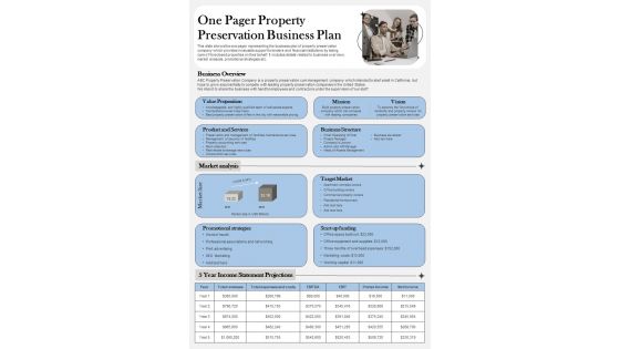 One Page Property Perservation PDF Document PPT Template One Page Property Perservation PDF Document PPT Template