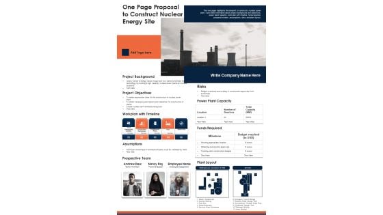 One Page Proposal To Construct Nuclear Energy Site PDF Document PPT Template One Page Proposal To Construct Nuclear Energy Site PDF Document PPT Template