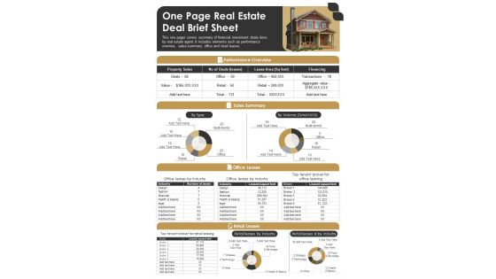 One Page Real Estate Deal Brief Sheet PDF Document PPT Template